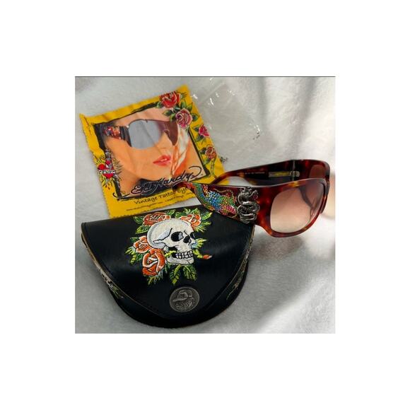 Ed Hardy Accessories - Y2K ED HARDY Dragon Snake Geisha Vintage Tattoo Tortoise Sunglasses Case Cloth